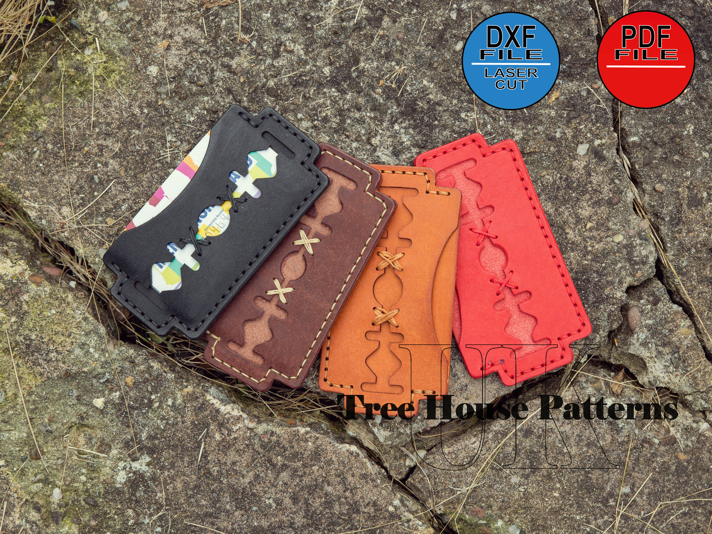 Card wallet Razor leather pattern DXF and PDF - card holder digital template - laser leather pattern