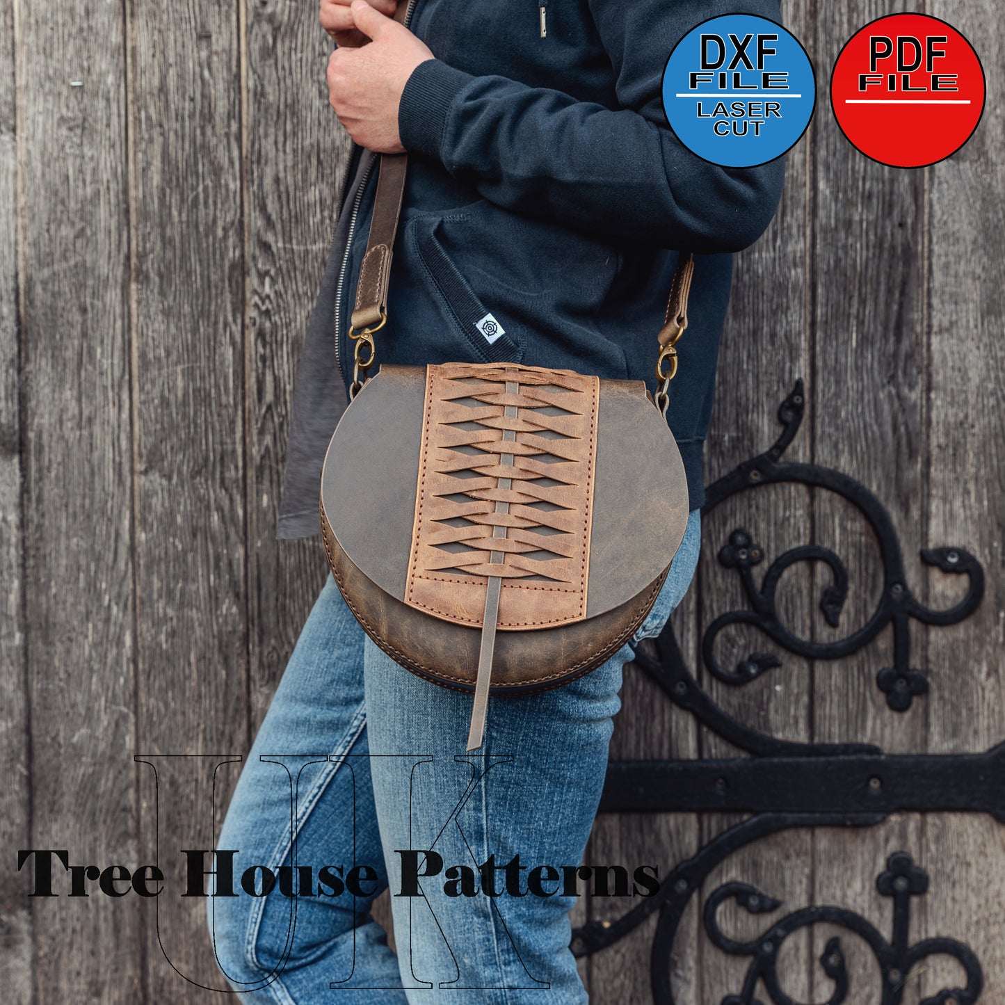 Leather shoulder bag "Gudrun" leather pattern DXF and PDF, leather template for women crossbody bag, laser pattern for women purse