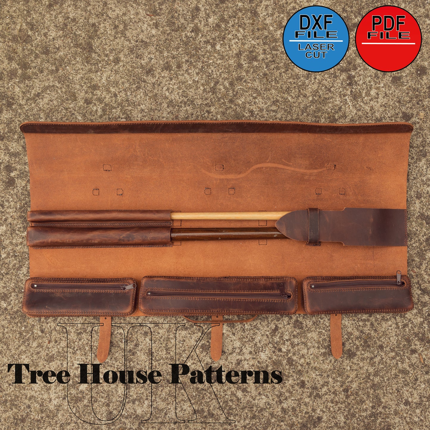 Leather pattern PDF and DXF for pool cue case, digital pattern pool cue bag,