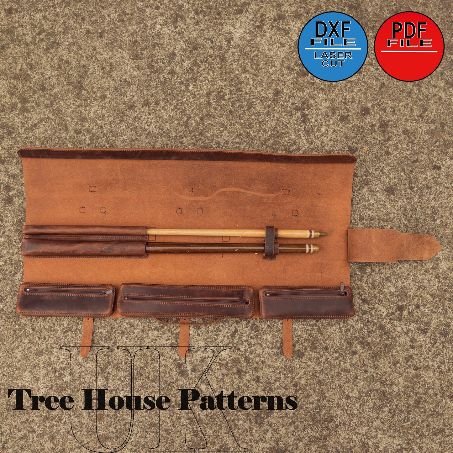 Leather pattern PDF and DXF for pool cue case, digital pattern pool cue bag,