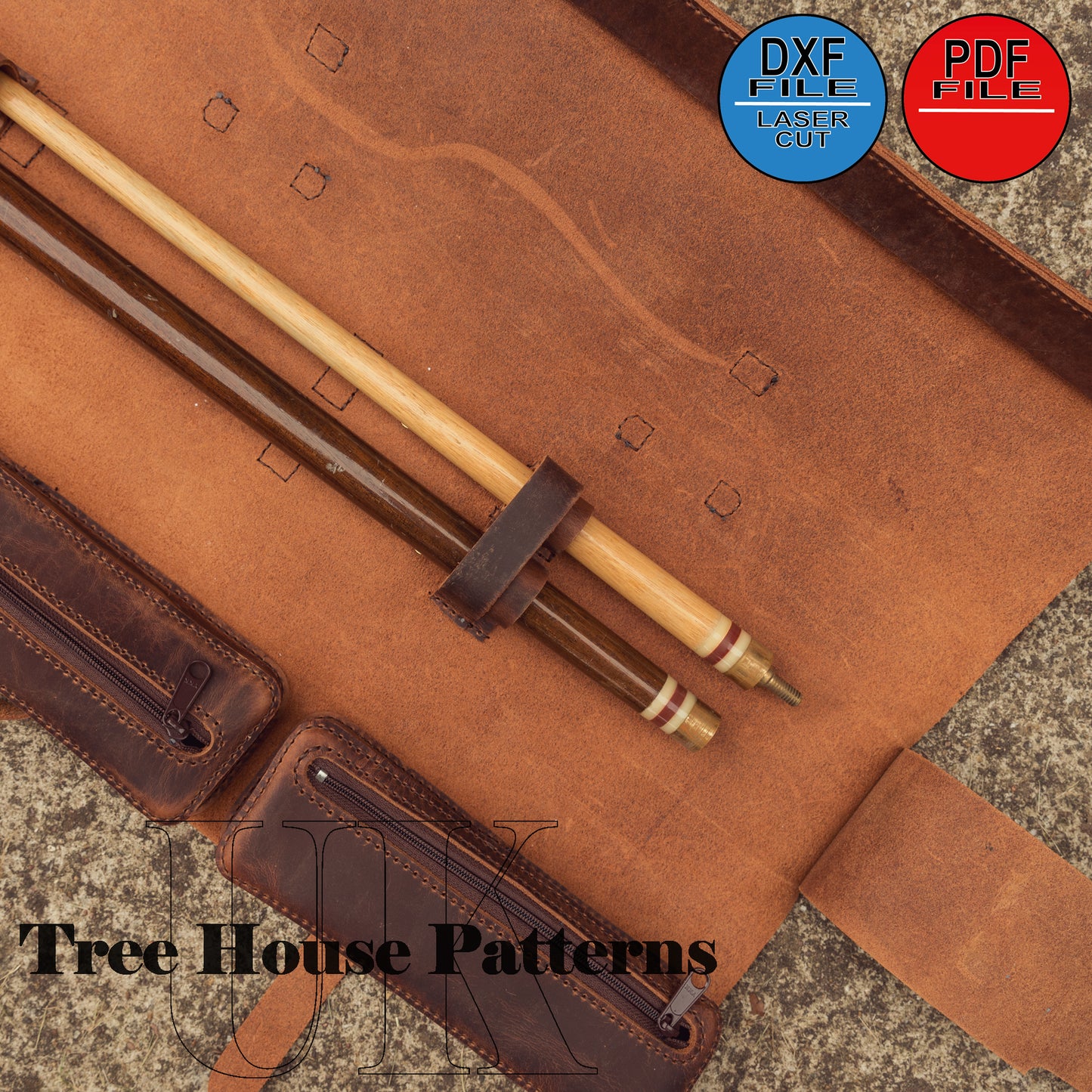 Leather pattern PDF and DXF for pool cue case, digital pattern pool cue bag,