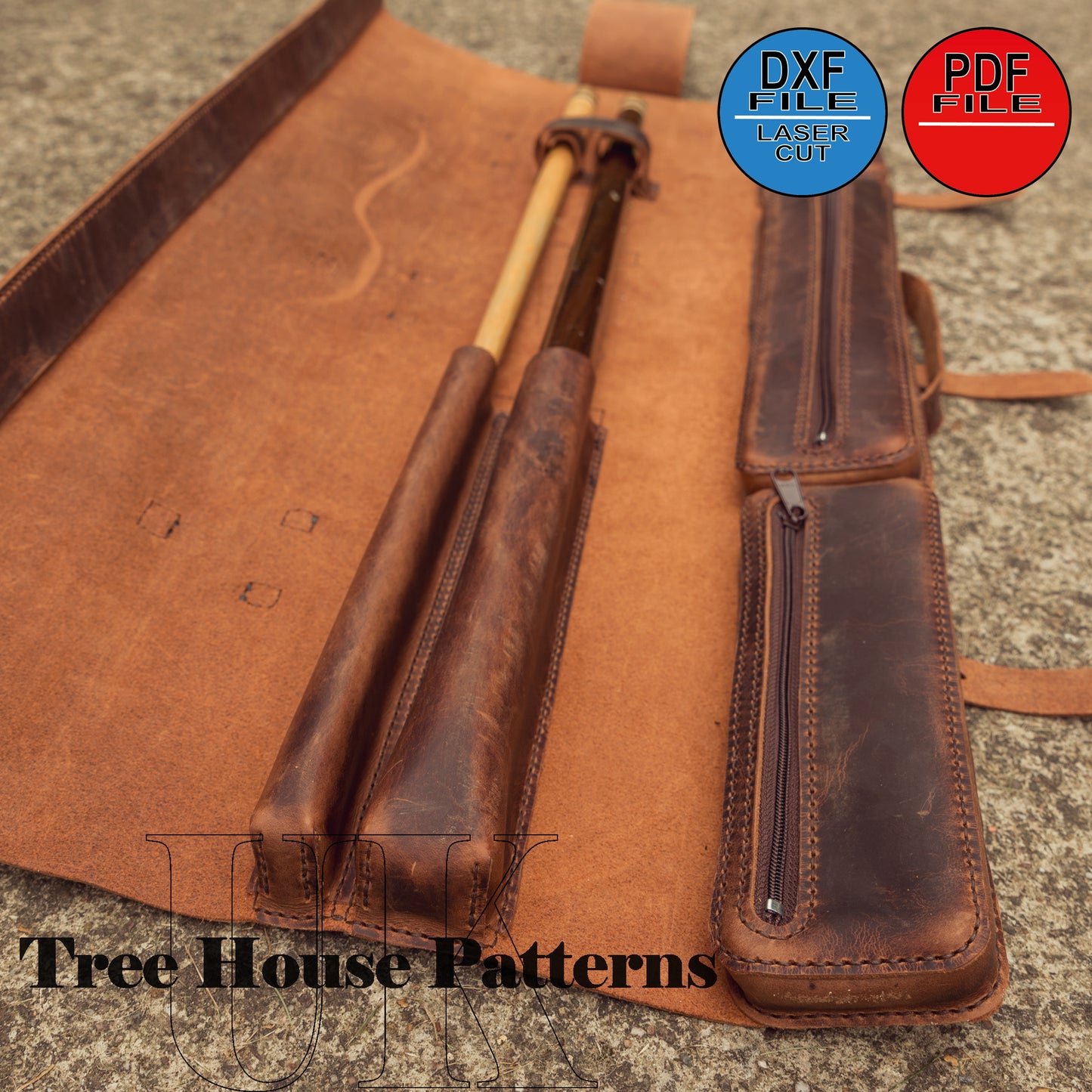 Leather pattern PDF and DXF for pool cue case, digital pattern pool cue bag,