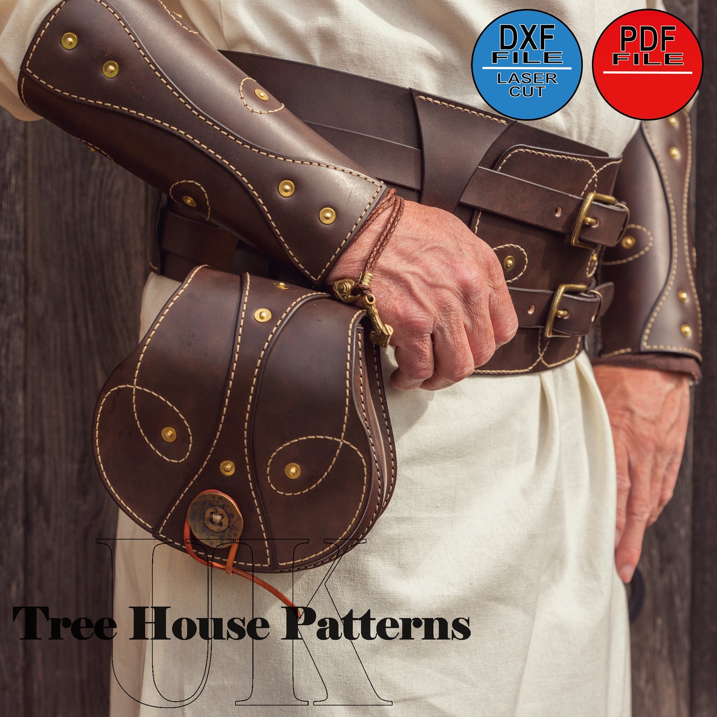 Medieval style arm guard leather pattern PDF and DXF (ONLY), laser pattern for arm guard