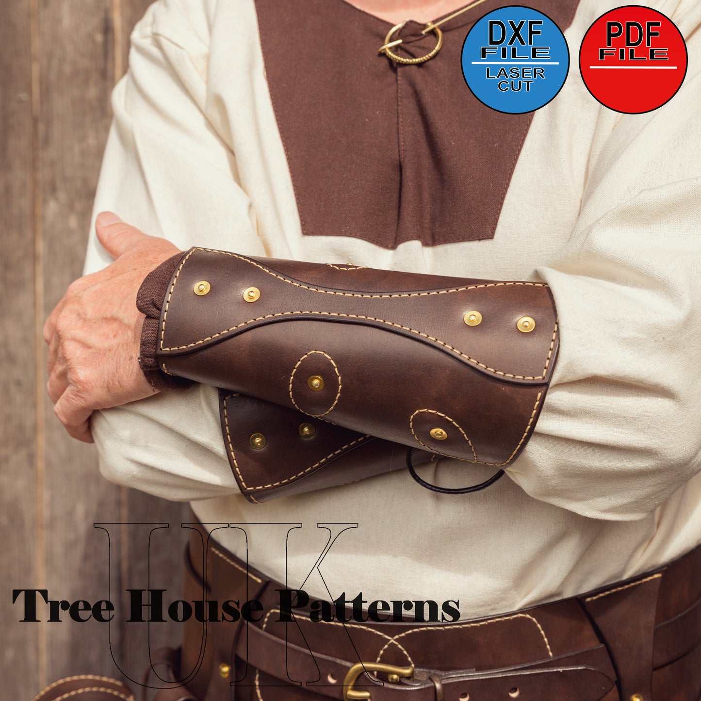 Medieval style arm guard leather pattern PDF and DXF (ONLY), laser pattern for arm guard