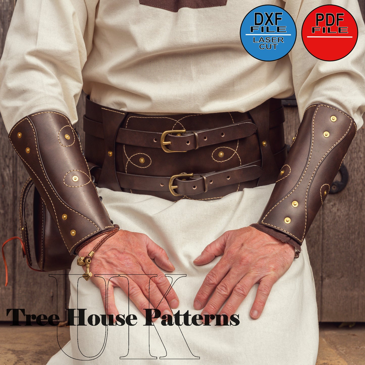 Medieval style arm guard leather pattern PDF and DXF (ONLY), laser pattern for arm guard