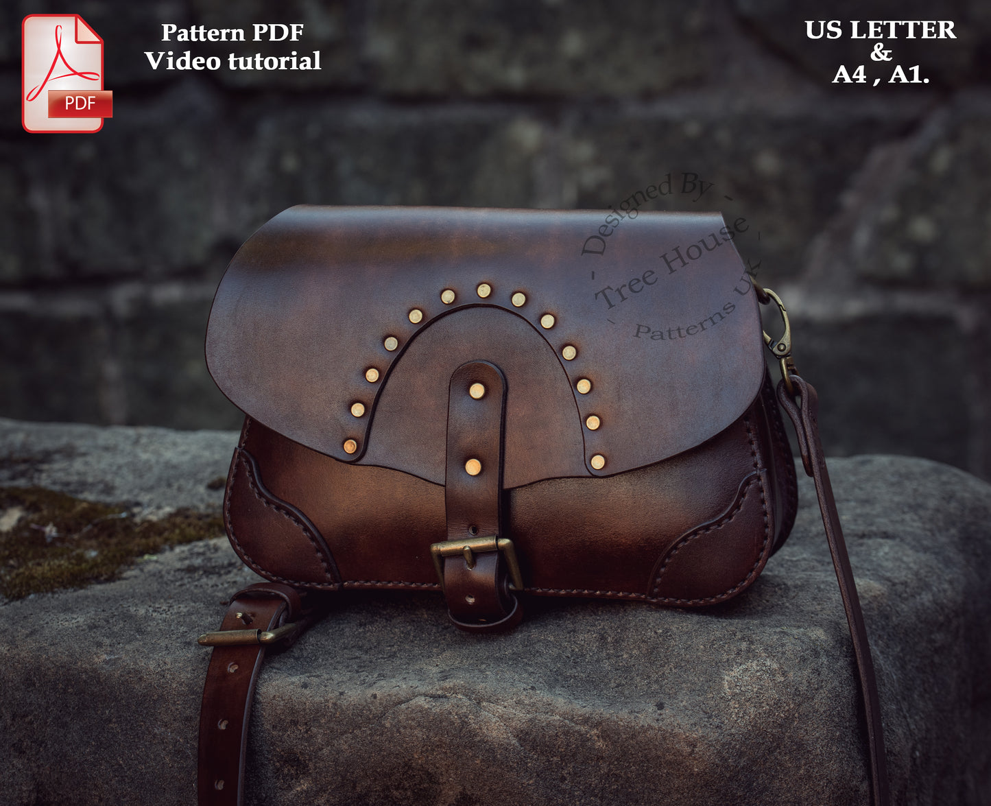 Steampunk crossbody bag leather pattern PDF