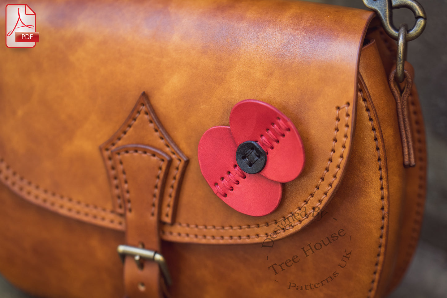 Veteran's poppy bag leather pattern PDF - saddle bag digital template