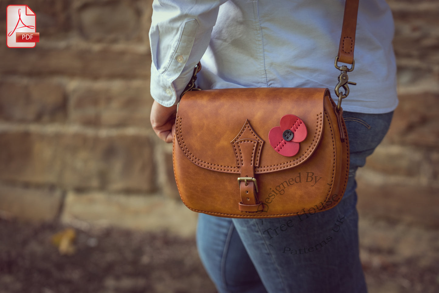 Veteran's poppy bag leather pattern PDF - saddle bag digital template