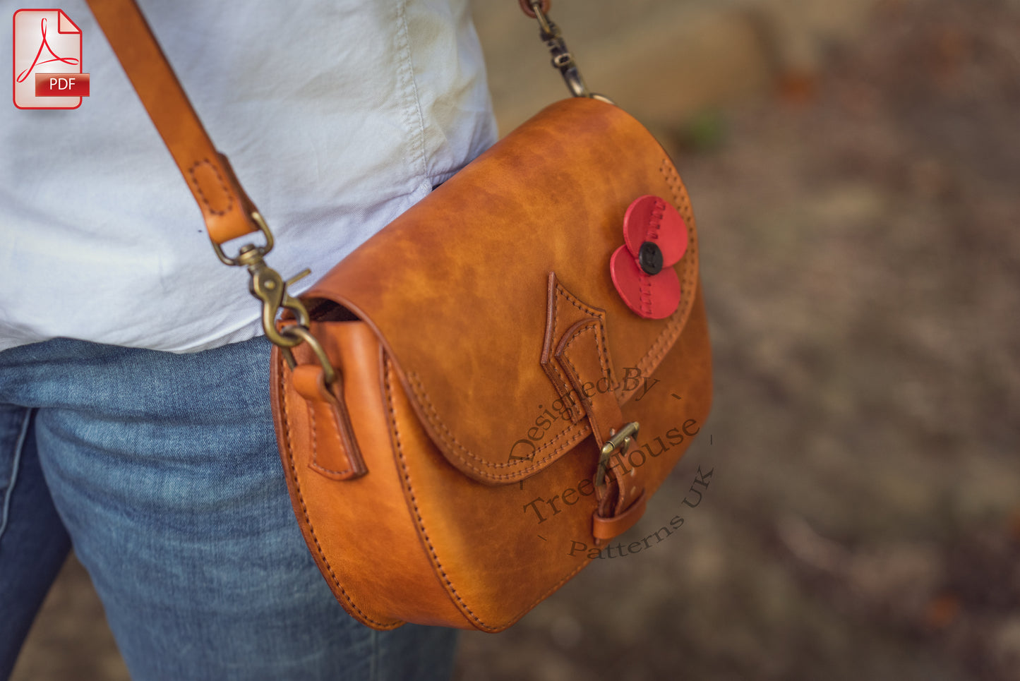 Veteran's poppy bag leather pattern PDF - saddle bag digital template