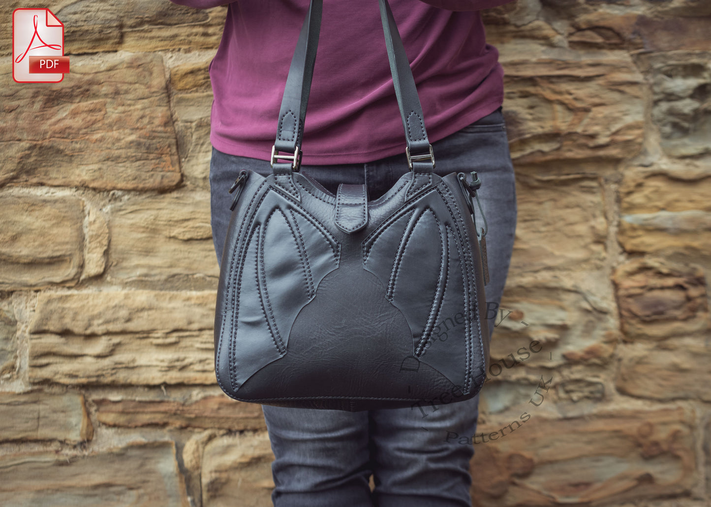 Bat tote bag - shoulder bag leather pattern PDF