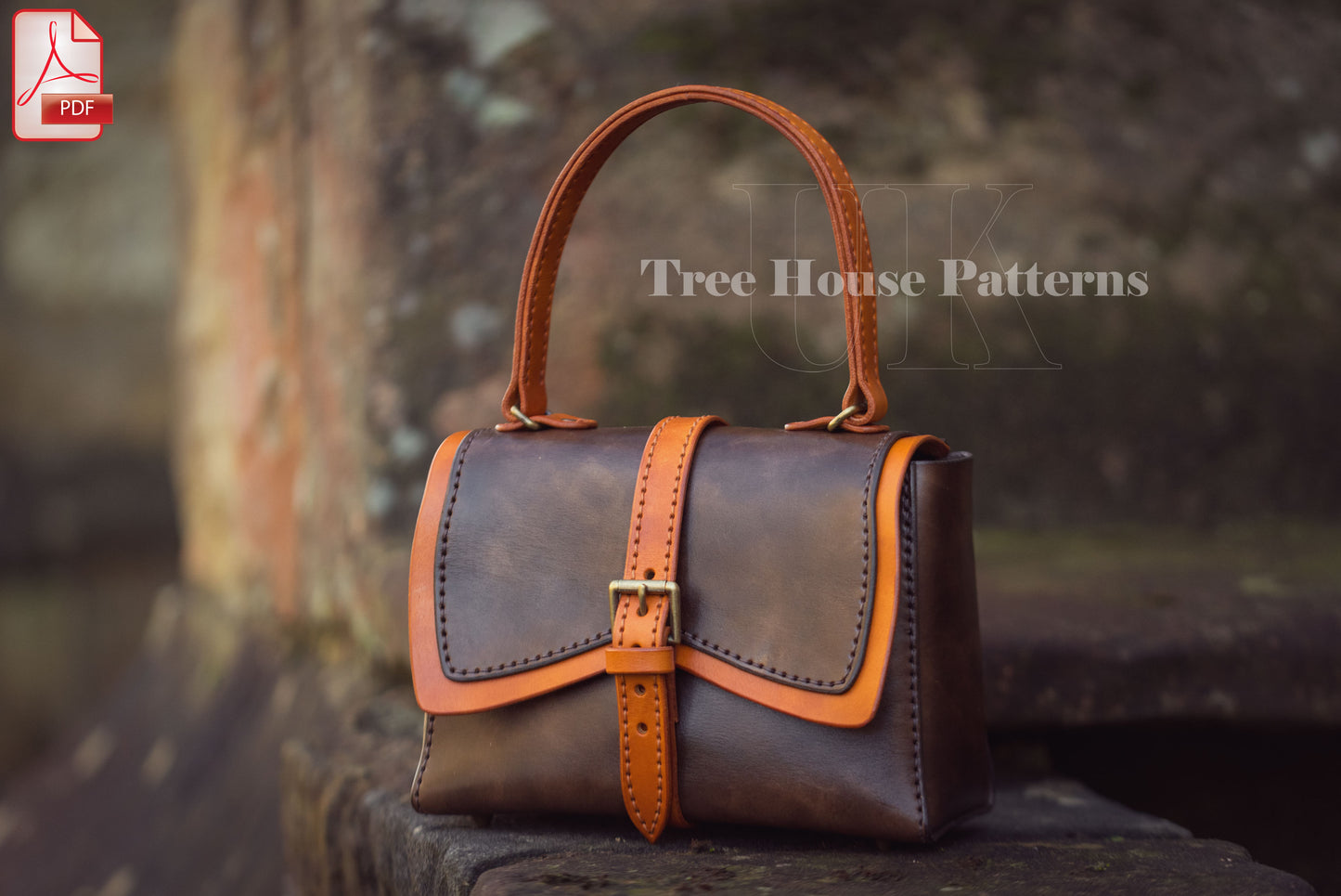 Vintage handbag leather pattern PDF - shoulder bag digital template