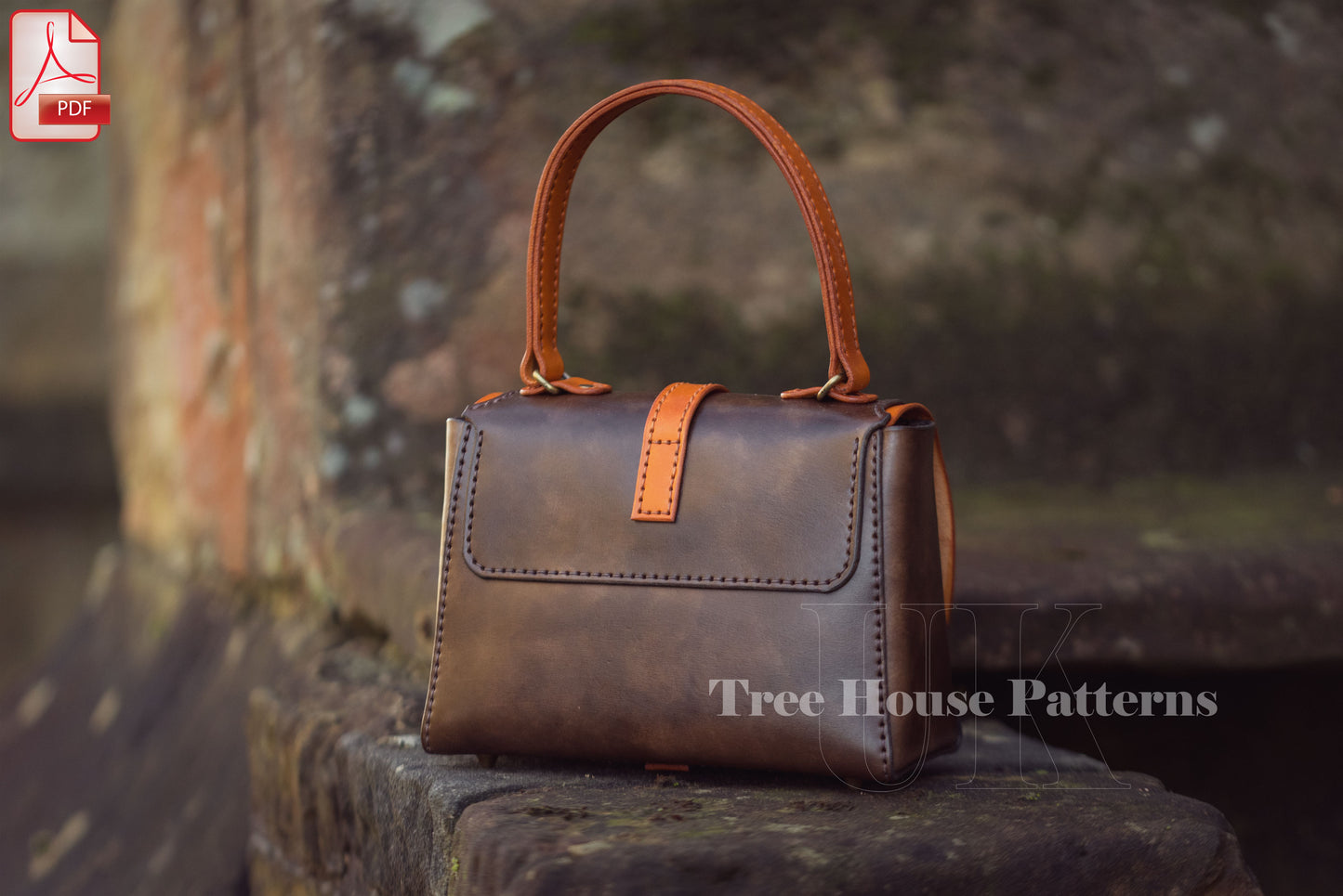 Vintage handbag leather pattern PDF - shoulder bag digital template