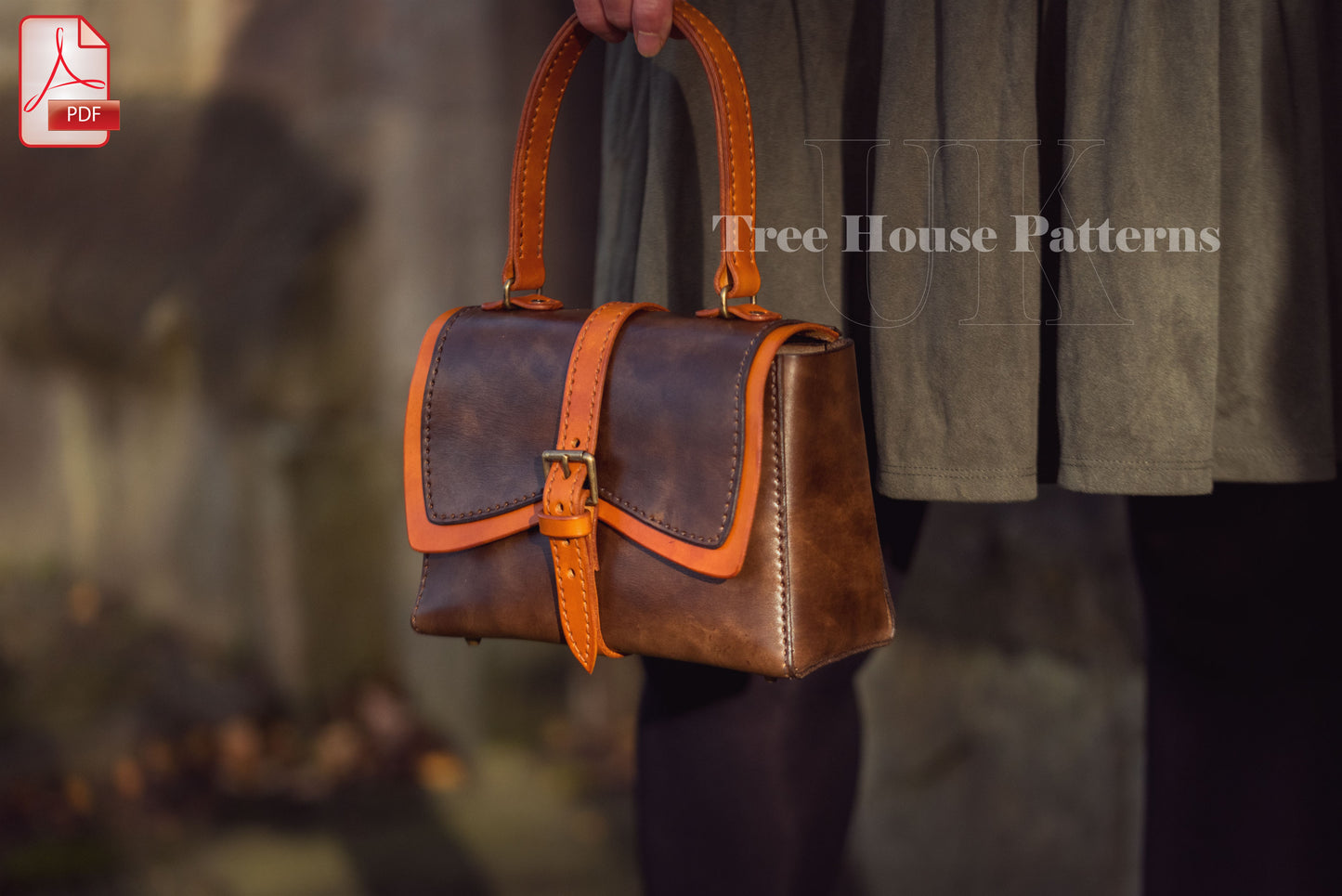 Vintage handbag leather pattern PDF - shoulder bag digital template