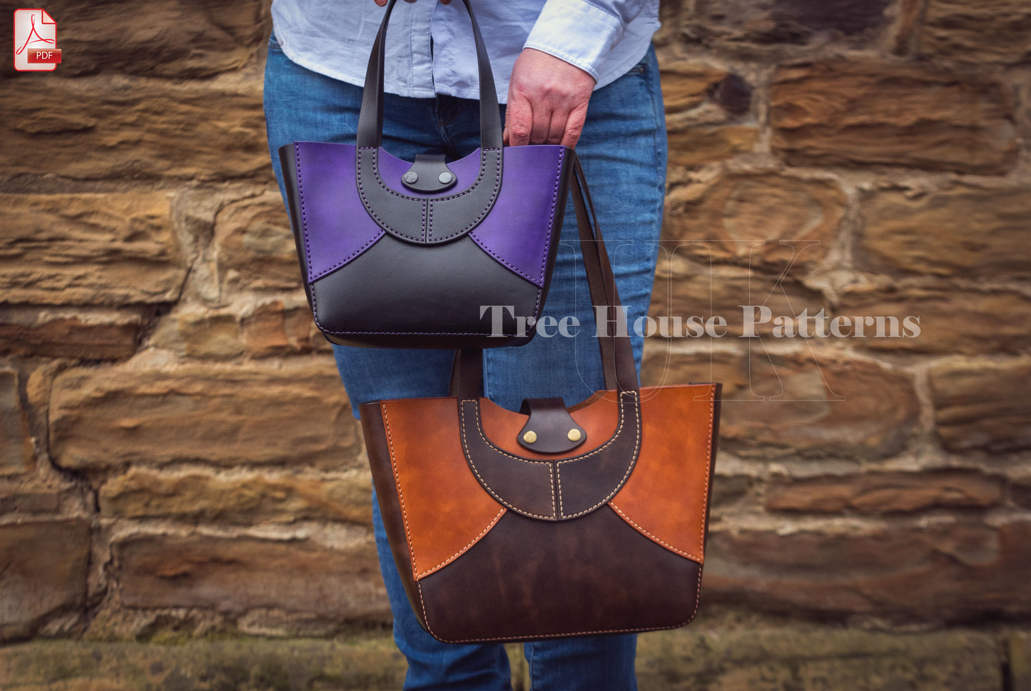 Tote bag in three sizes leather pattern PDF