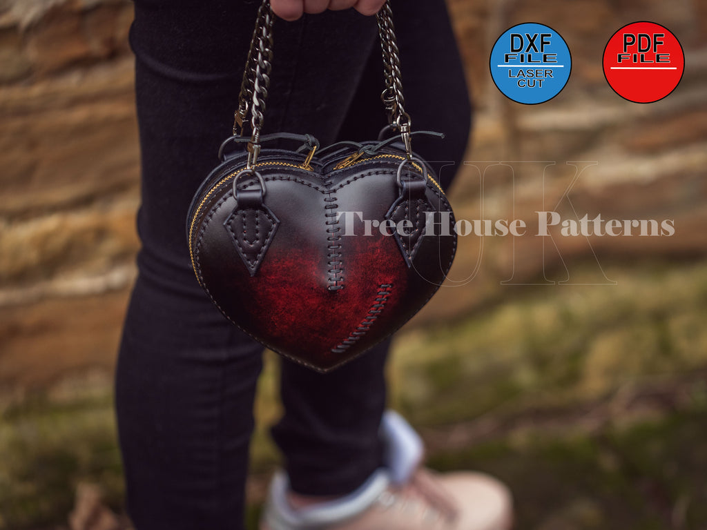 Heart Leather Bag Pattern – PDF & DXF Small Purse Template SVG