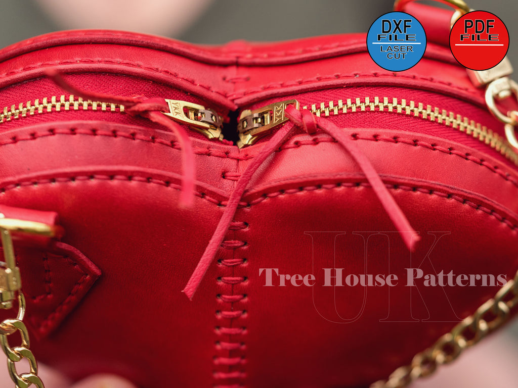 Heart Leather Bag Pattern – PDF & DXF Small Purse Template SVG