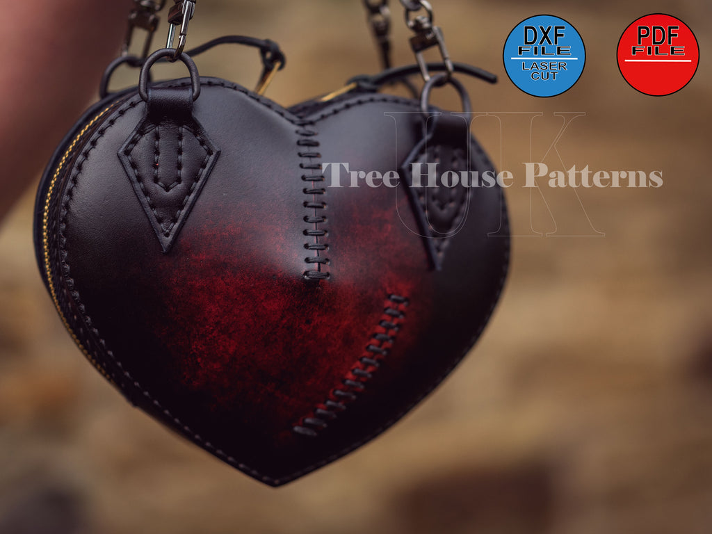 Heart Leather Bag Pattern – PDF & DXF Small Purse Template SVG