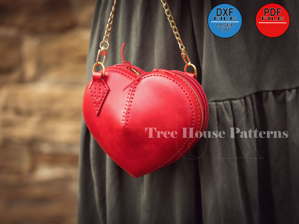Heart Leather Bag Pattern – PDF & DXF Small Purse Template SVG