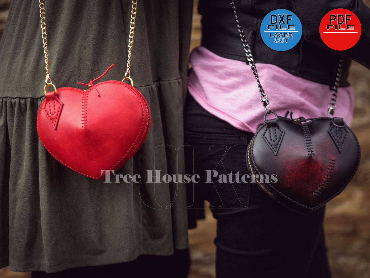Heart Leather Bag Pattern – PDF & DXF Small Purse Template SVG