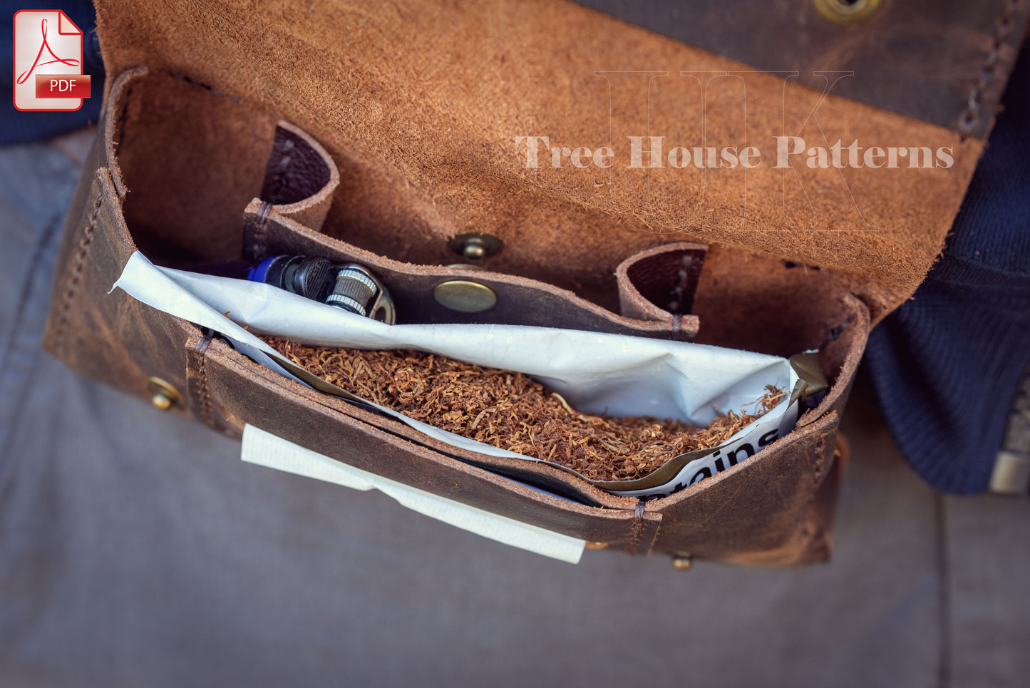 Tobacco pouch leather pattern PDF - belt bag leather digital template