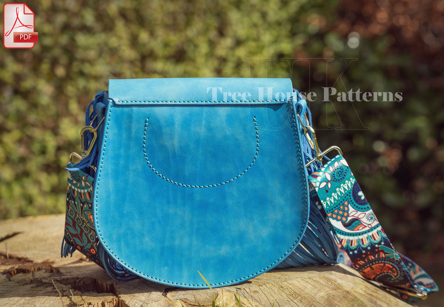 Boho bag leather pattern PDF - women purse digital template