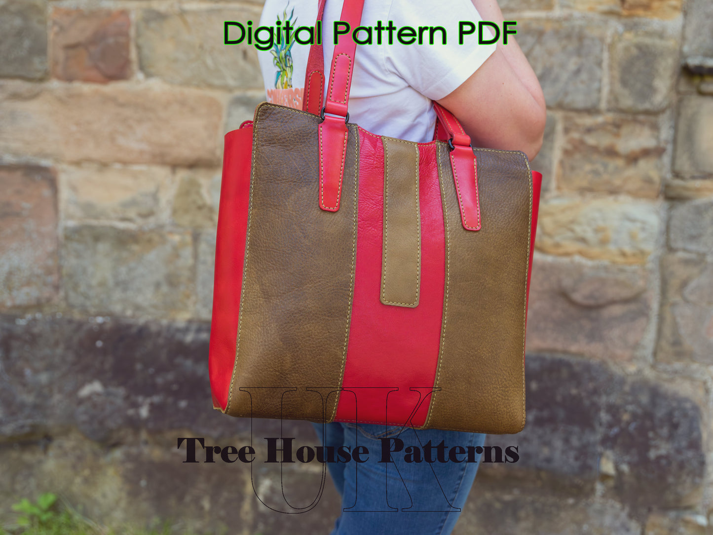 Large tote bag leather pattern PDF - shopping bag digital template