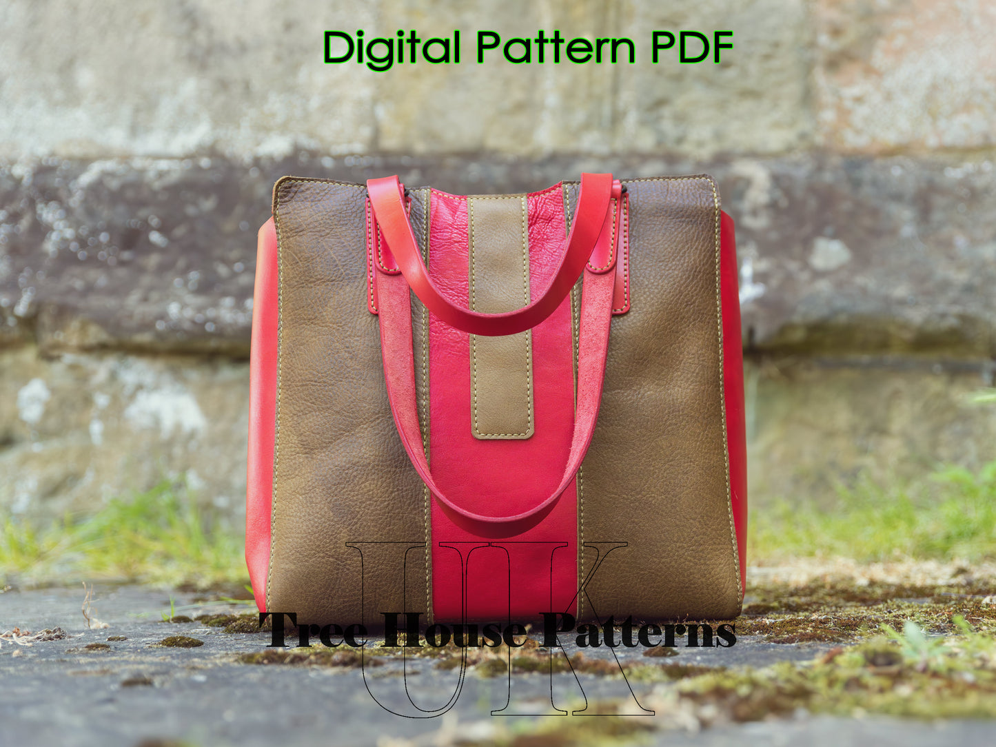 Large tote bag leather pattern PDF - shopping bag digital template