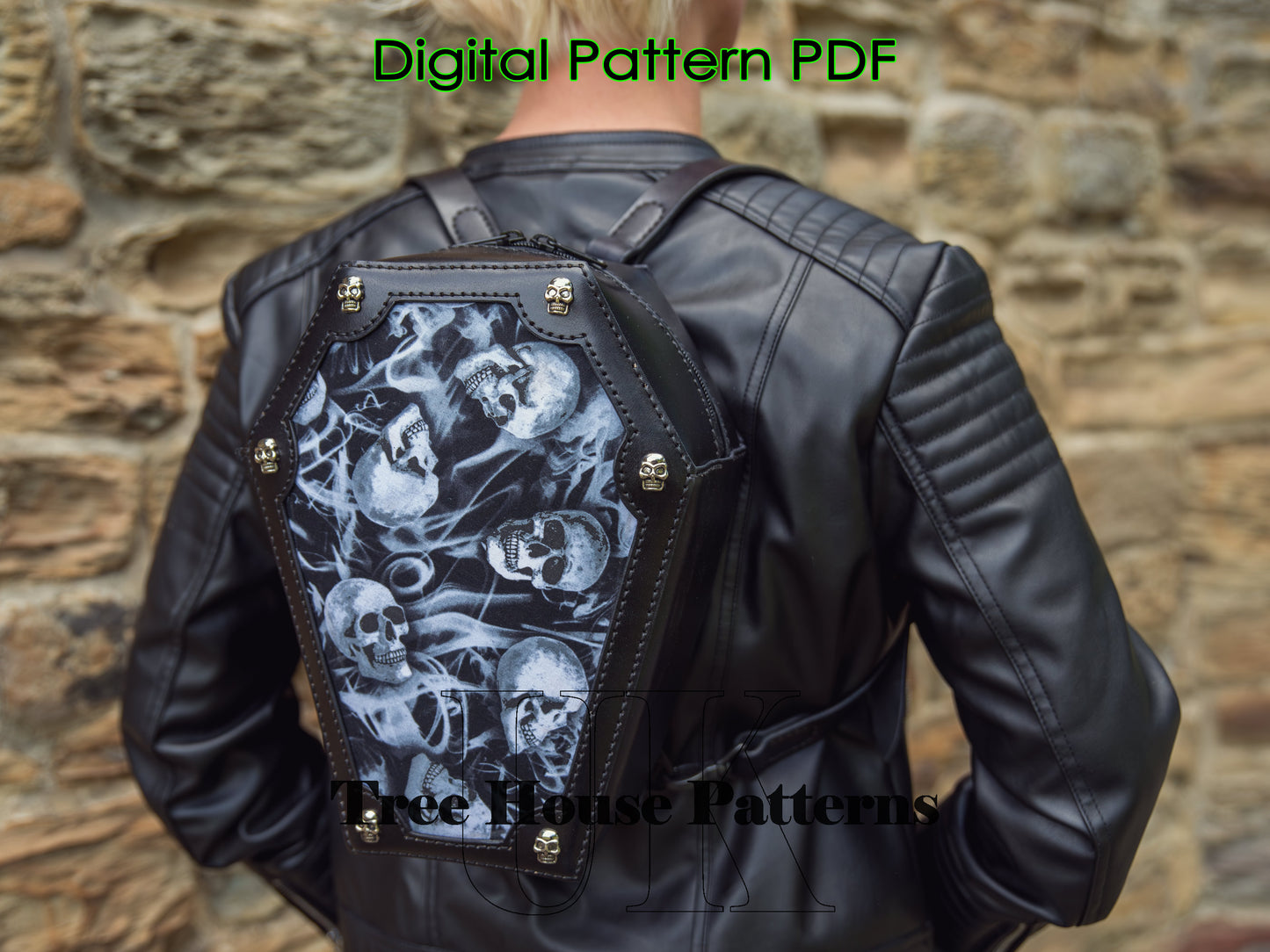 Coffin backpack leather pattern PDF -  gothic backpack digital template