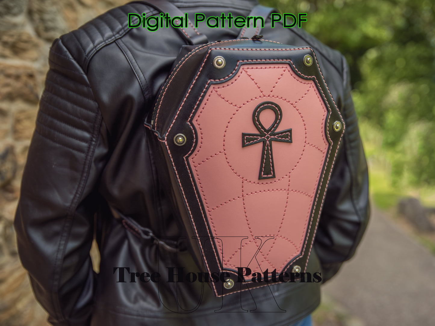 Coffin backpack leather pattern PDF -  gothic backpack digital template