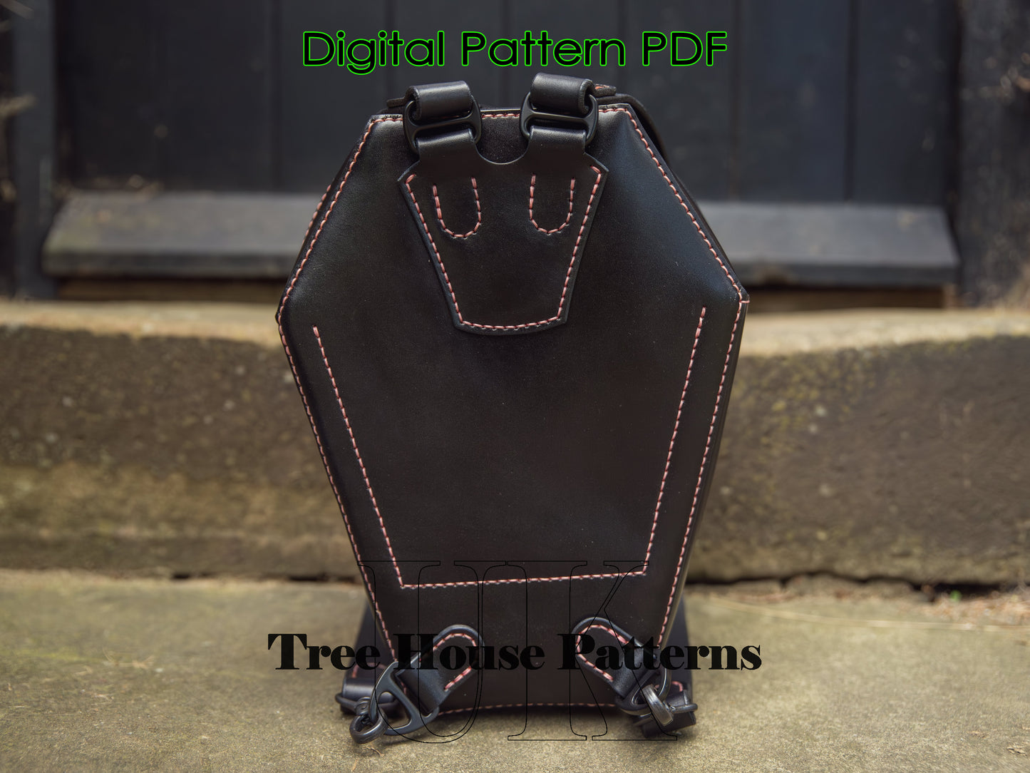 Coffin backpack leather pattern PDF -  gothic backpack digital template