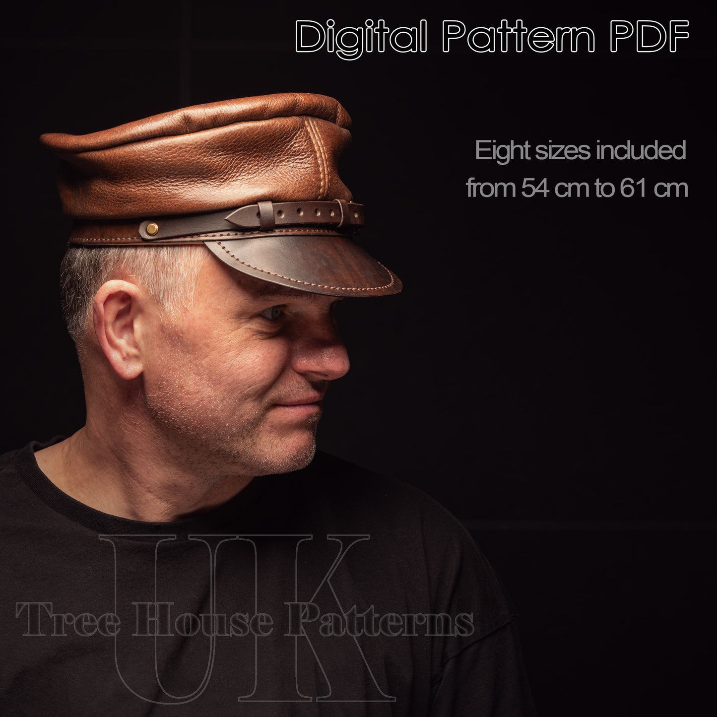 Skipper cap leather pattern PDF - digital template for leather hat