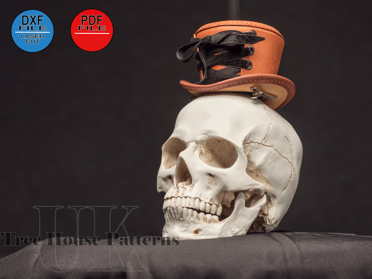 Mini corset hat leather pattern DXF and PDF - Halloween hat digital pattern - laser leather pattern