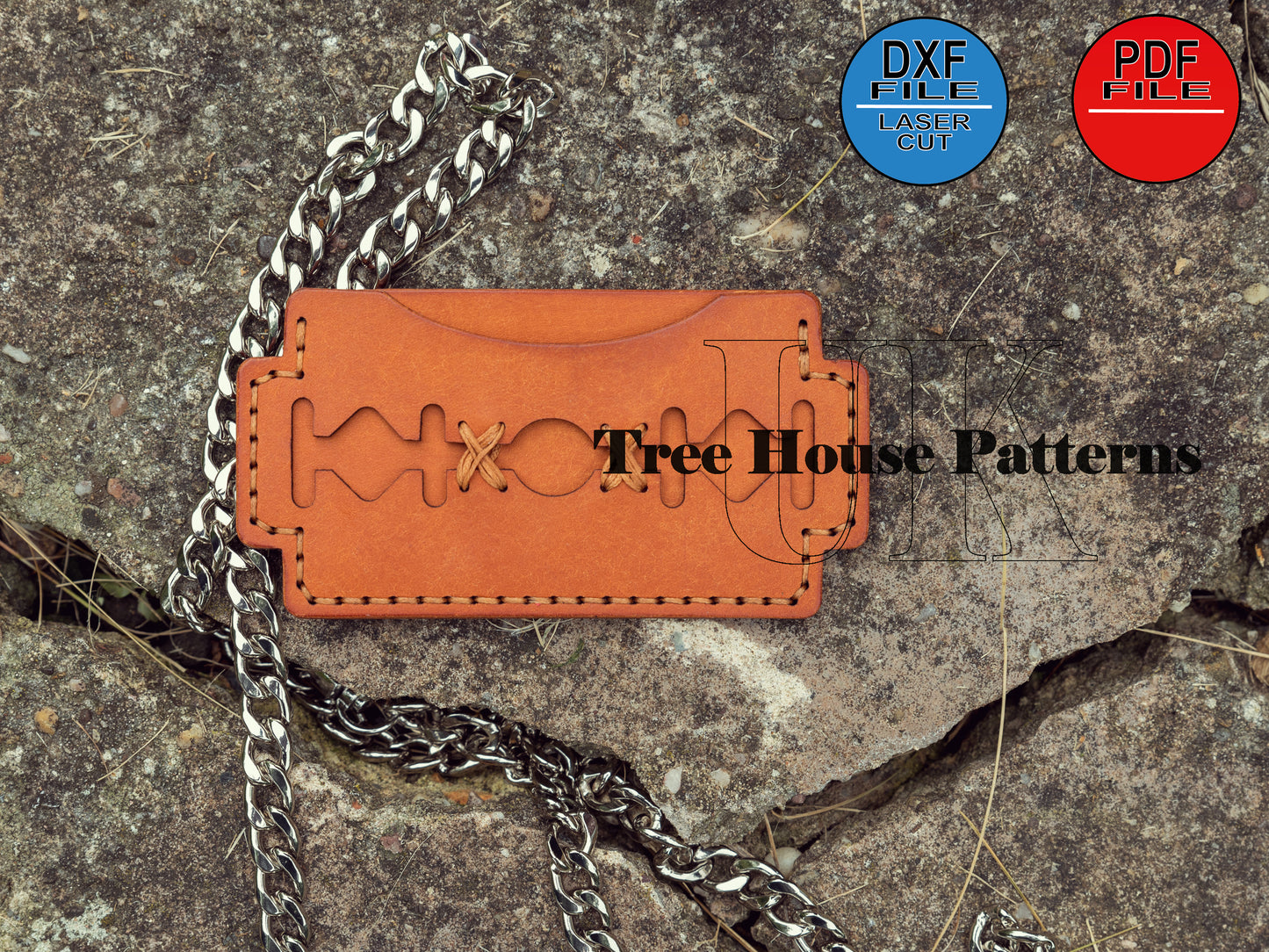 Card wallet Razor leather pattern DXF and PDF - card holder digital template - laser leather pattern