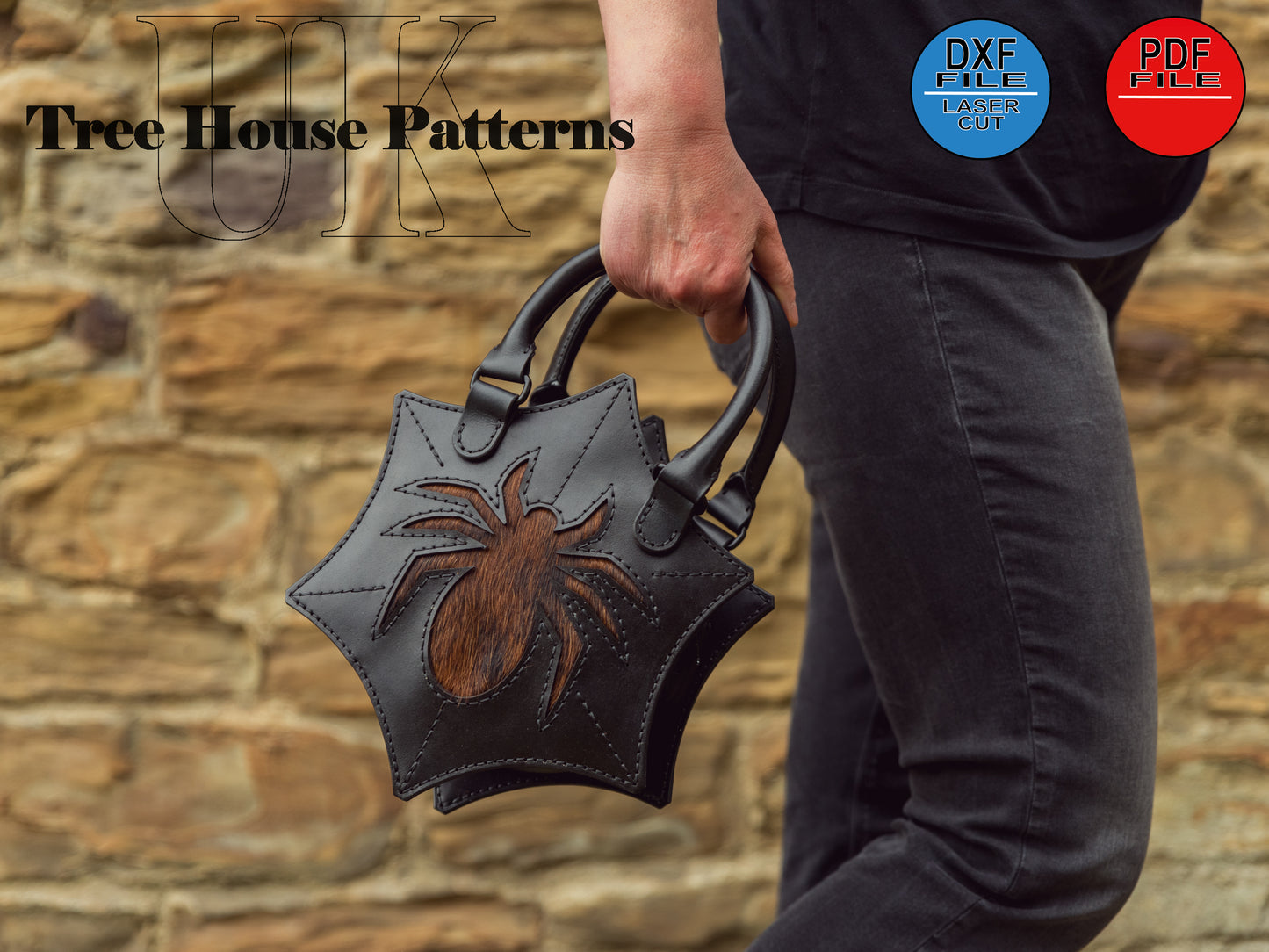 Spider handbag leather pattern DXF and PDF - Halloween bag digital template - laser leather pattern