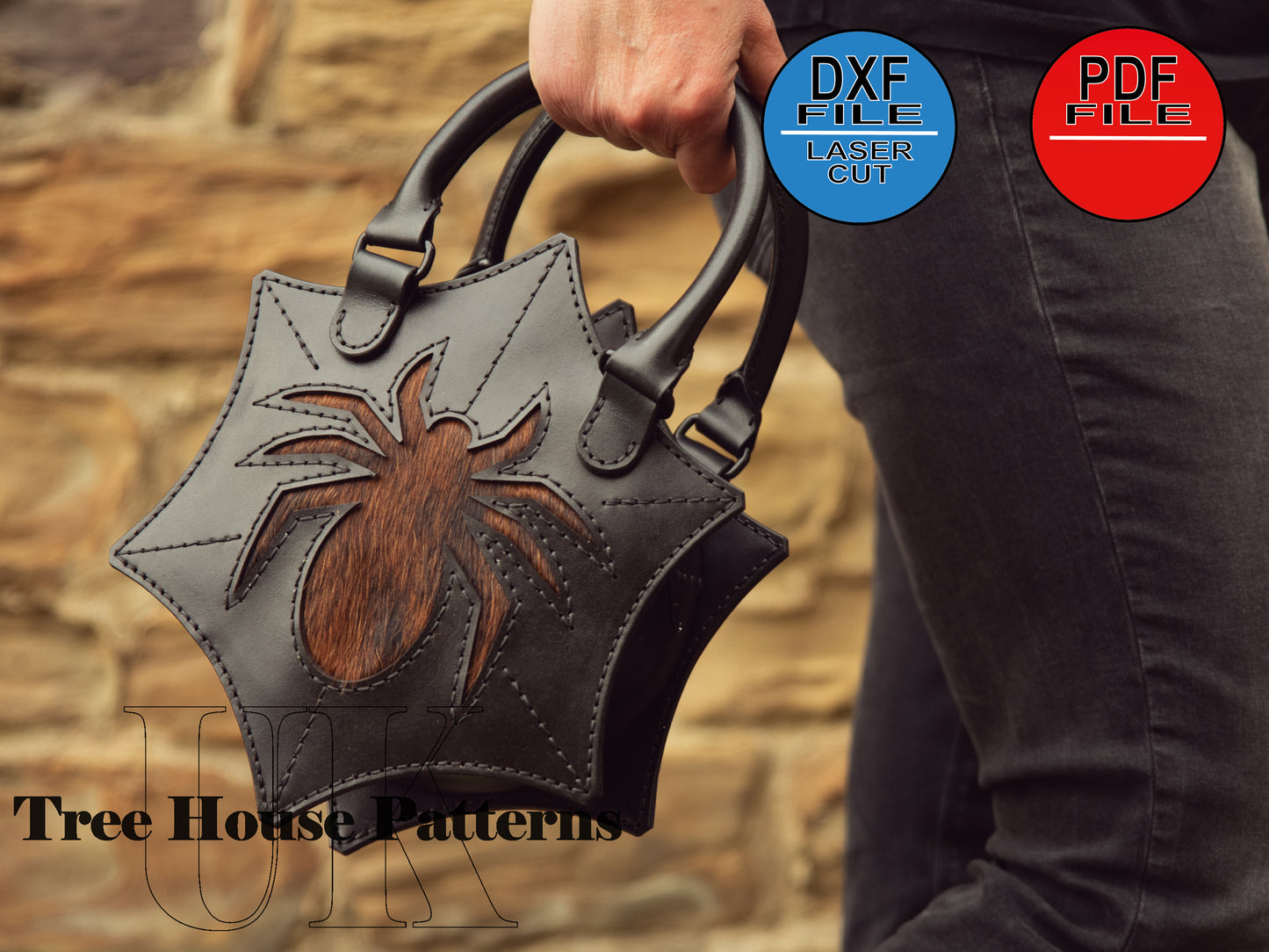 Spider handbag leather pattern DXF and PDF - Halloween bag digital template - laser leather pattern