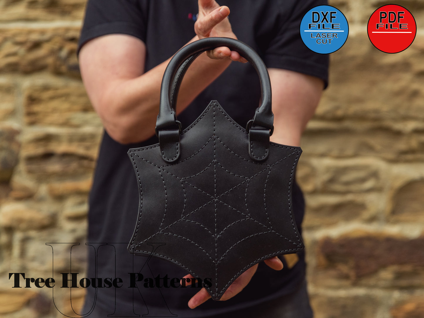 Spider handbag leather pattern DXF and PDF - Halloween bag digital template - laser leather pattern