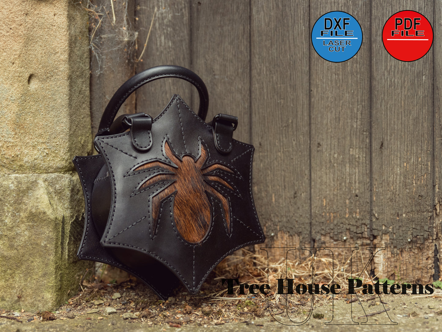 Spider handbag leather pattern DXF and PDF - Halloween bag digital template - laser leather pattern