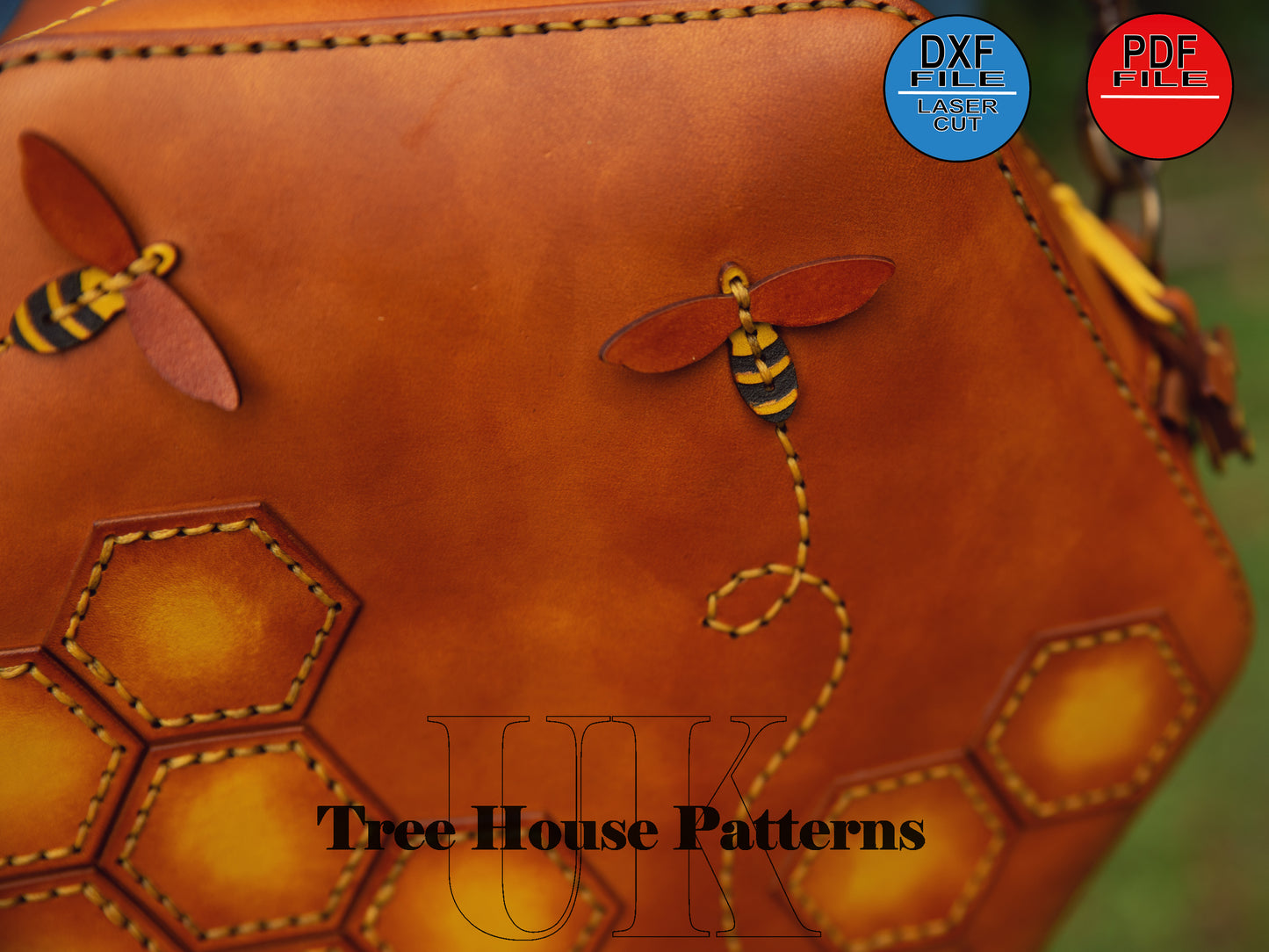 Leather shoulder "Bee" bag pattern DXF and PDF - leather crossbody purse digital template - leather laser pattern