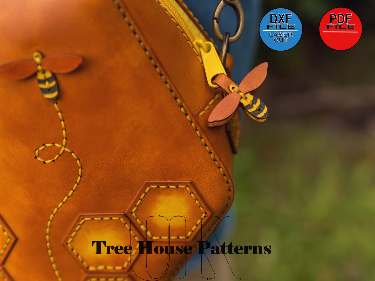 Leather shoulder "Bee" bag pattern DXF and PDF - leather crossbody purse digital template - leather laser pattern