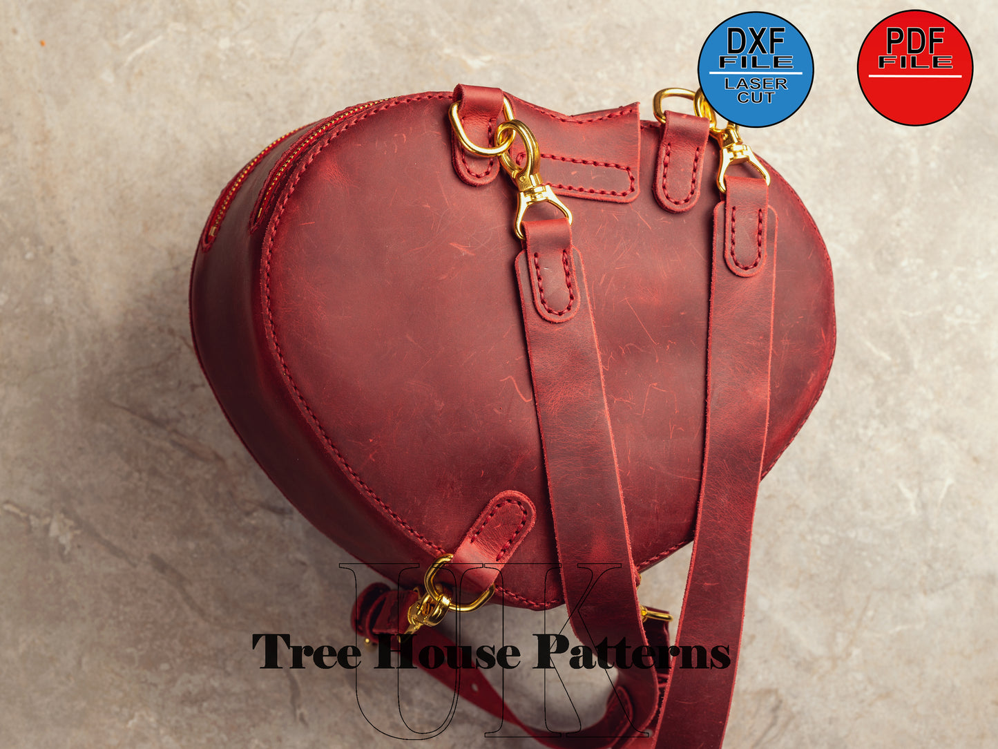 Heart shoulder bag and backpack leather pattern DXF and PDF - crossbody bag digital template for leather crafters