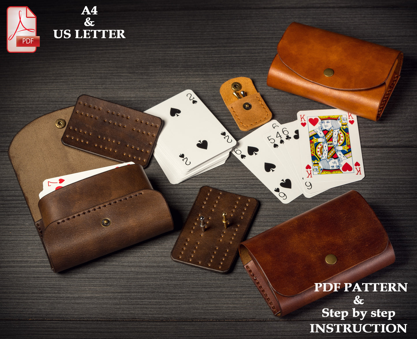 Cribbage travel pouch leather pattern PDF - cribbage digital template