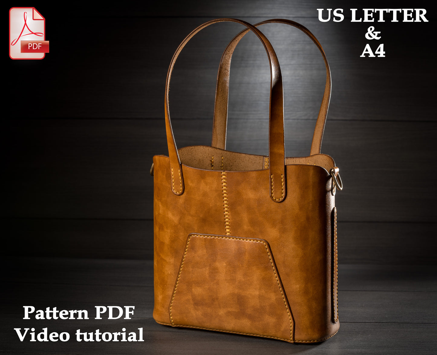 Small tote bag leather pattern PDF, shoulder bag digital template