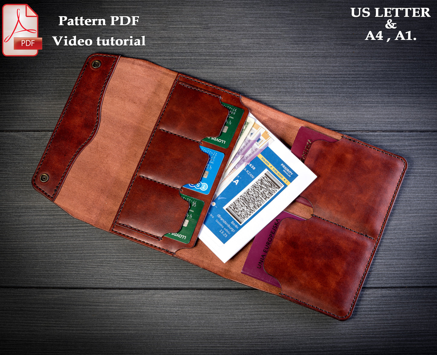 Travel documents holder leather pattern PDF