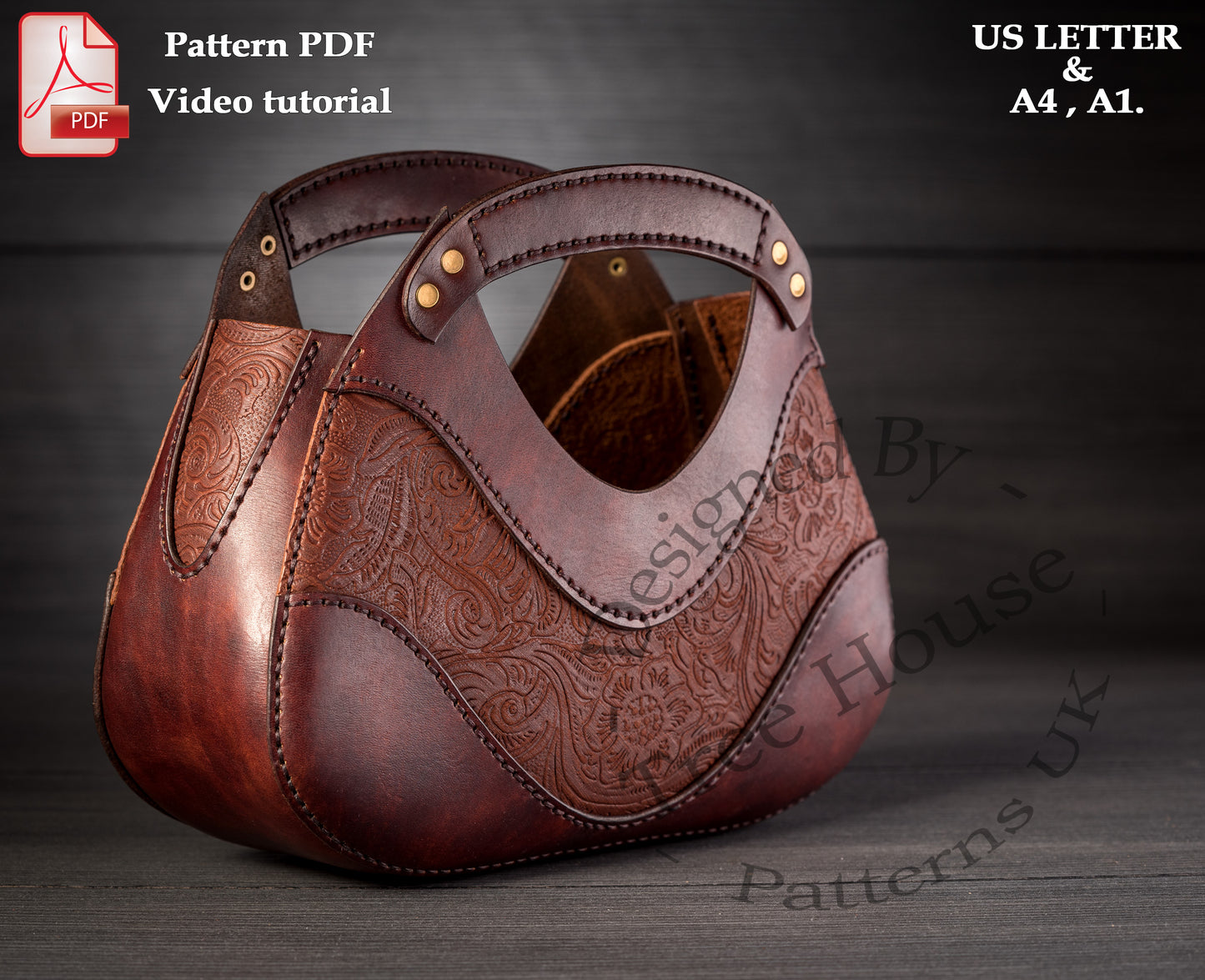 Small handbag leather pattern PDF - evening purse digital template