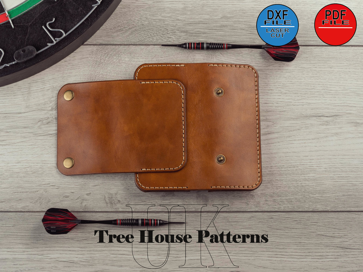 Dart case leather pattern DXF and PDF - dart pouch digital template - laser leather pattern