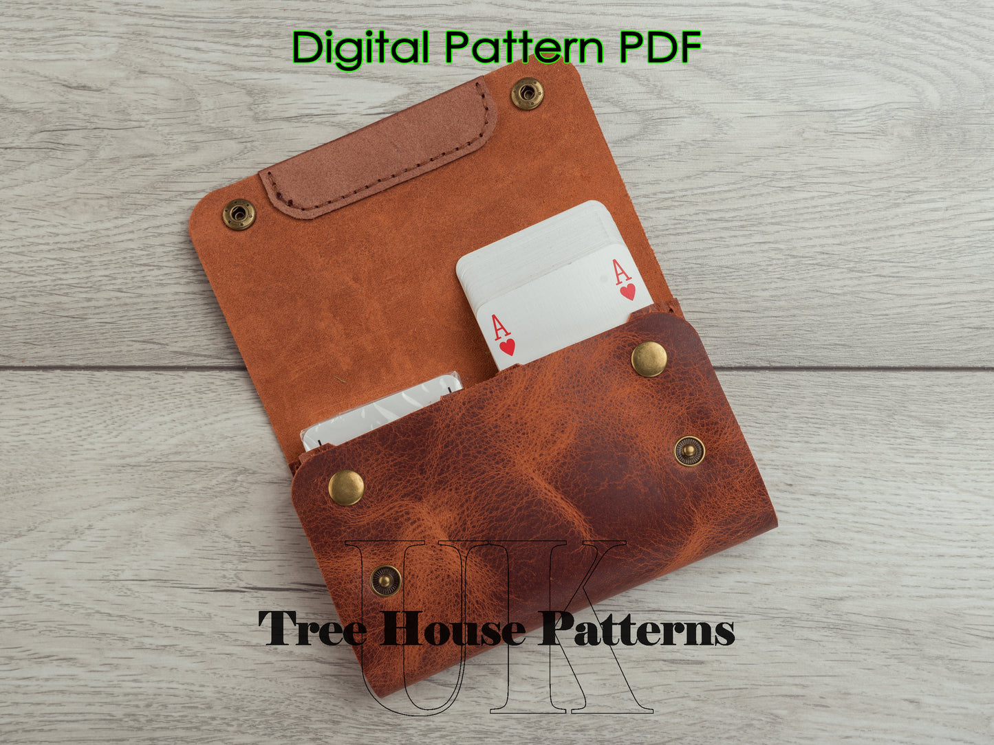 Double deck playing cards leather pattern PDF - playing cards case digital template