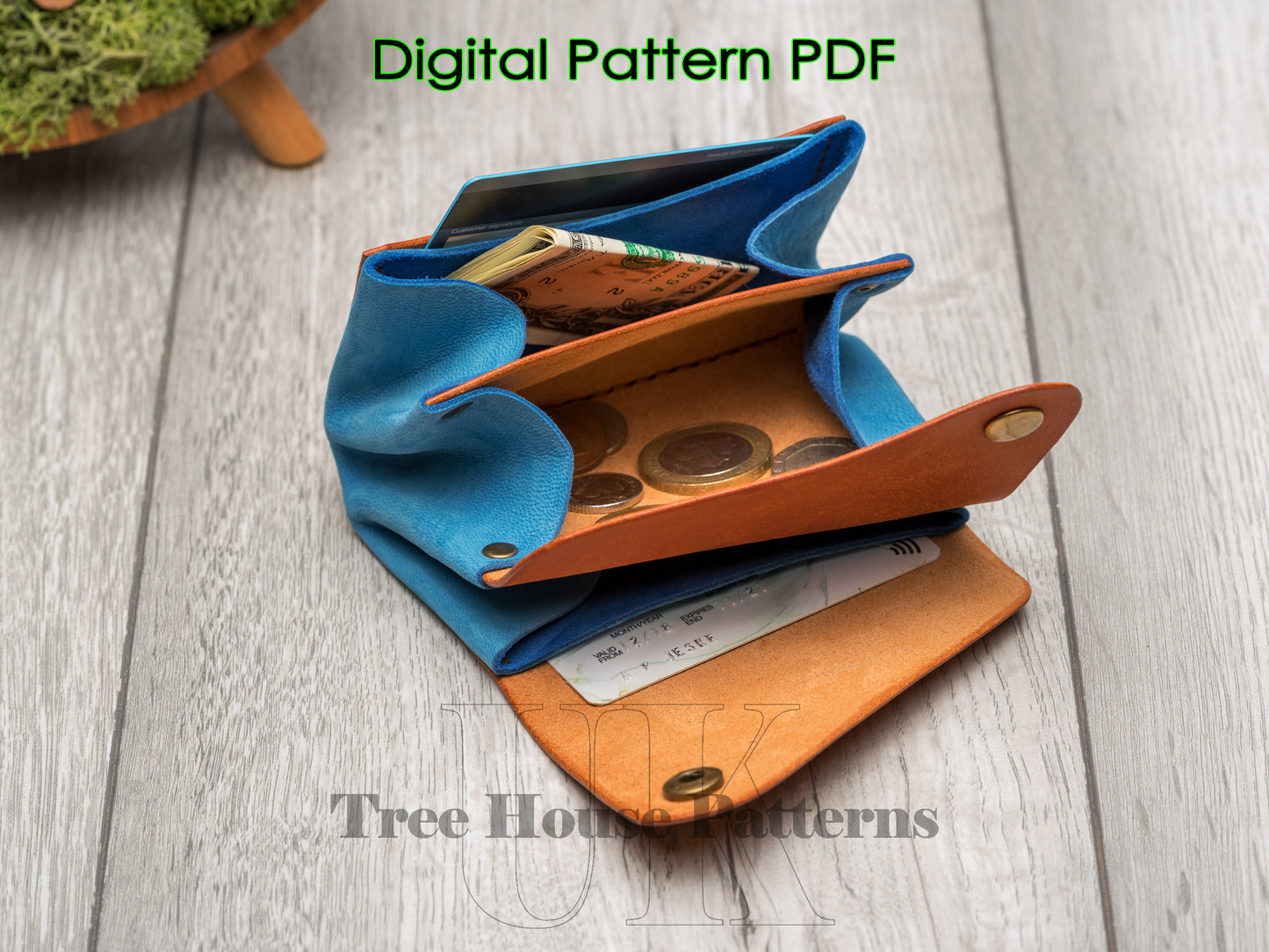 Minimalist wallet DXF and PDF leather pattern - coins purse digital template - laser leather pattern