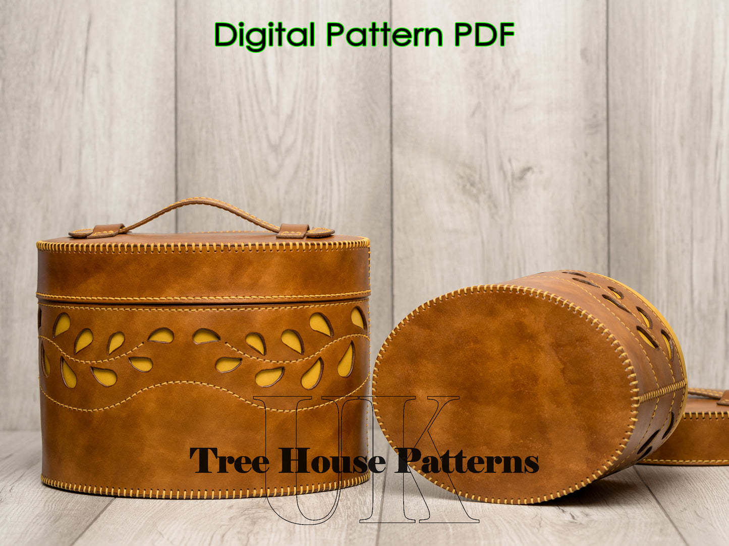 Round trunk leather pattern PDF - storage bucket digital template