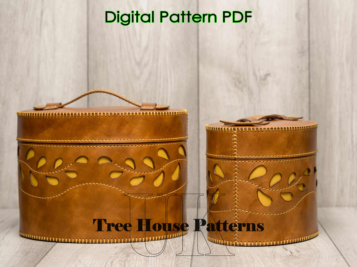 Round trunk leather pattern PDF - storage bucket digital template