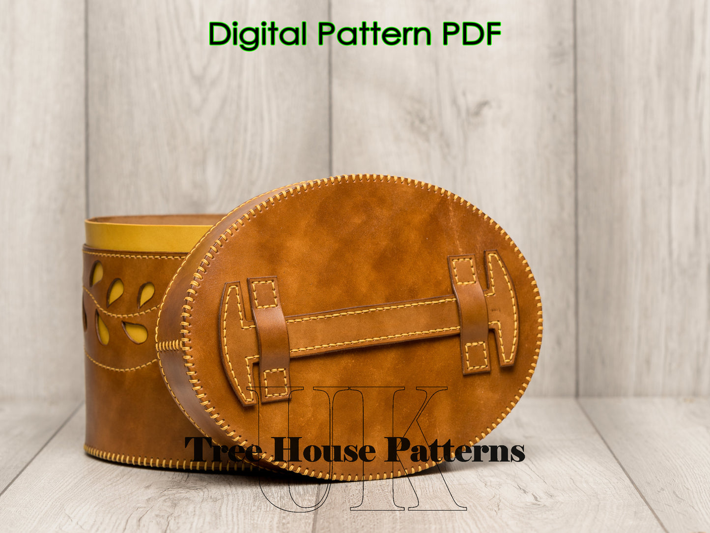 Round trunk leather pattern PDF - storage bucket digital template